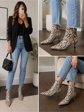 Marc Fisher Itzia Snake Print Ankle Booties Pointed Toe Kitten Heel NWB Size 6